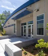 Entry canopy and landscaping