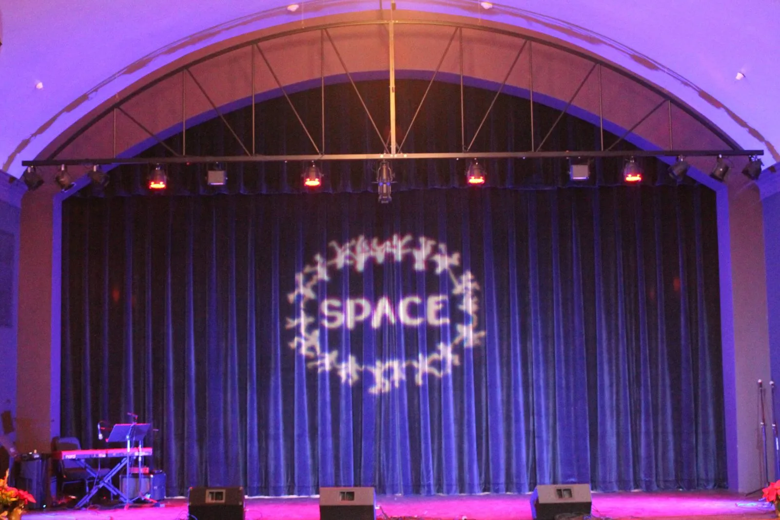 The S.P.A.C.E. stage lit for a performance