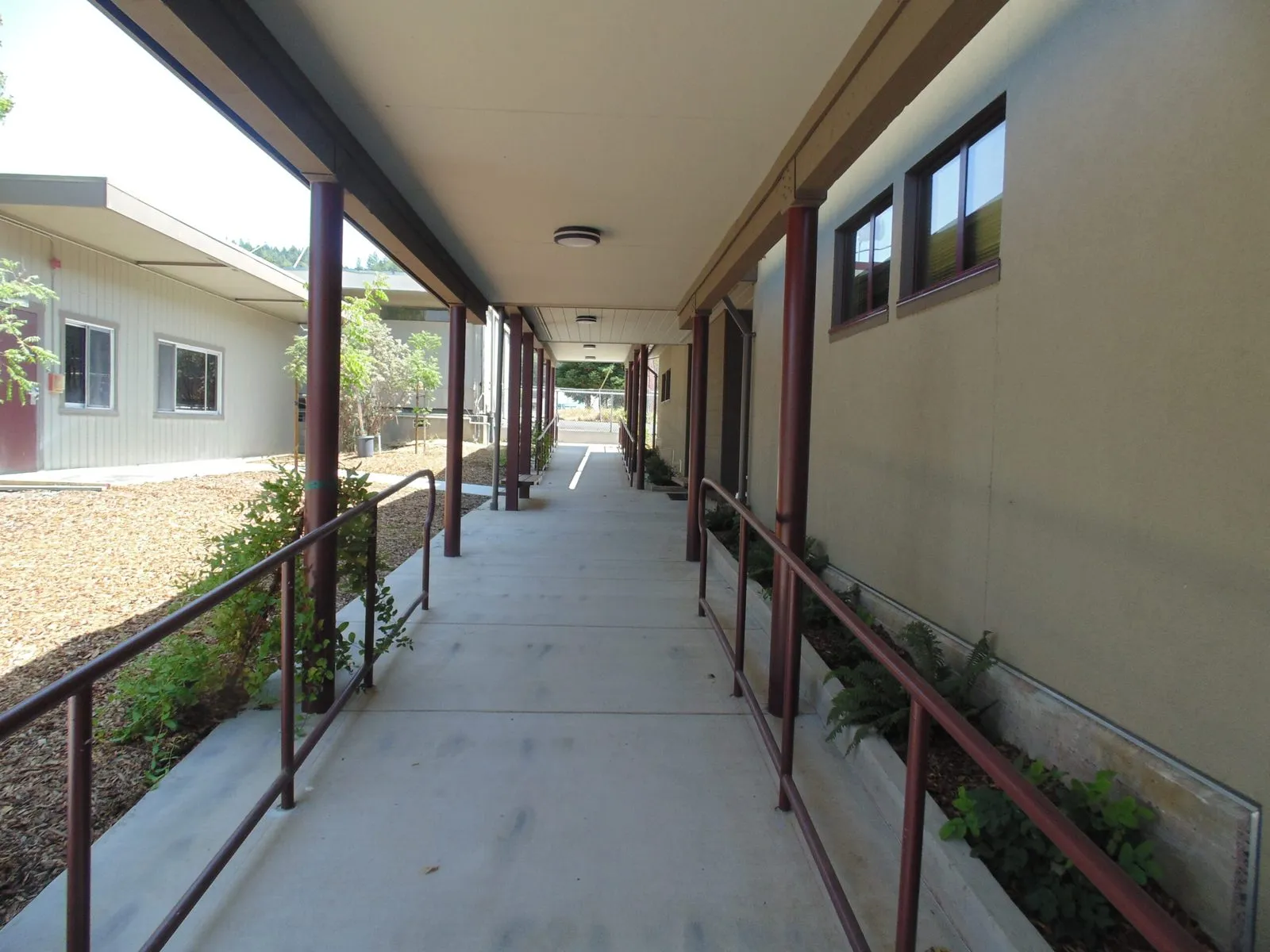 Covered walkway along the classrooms